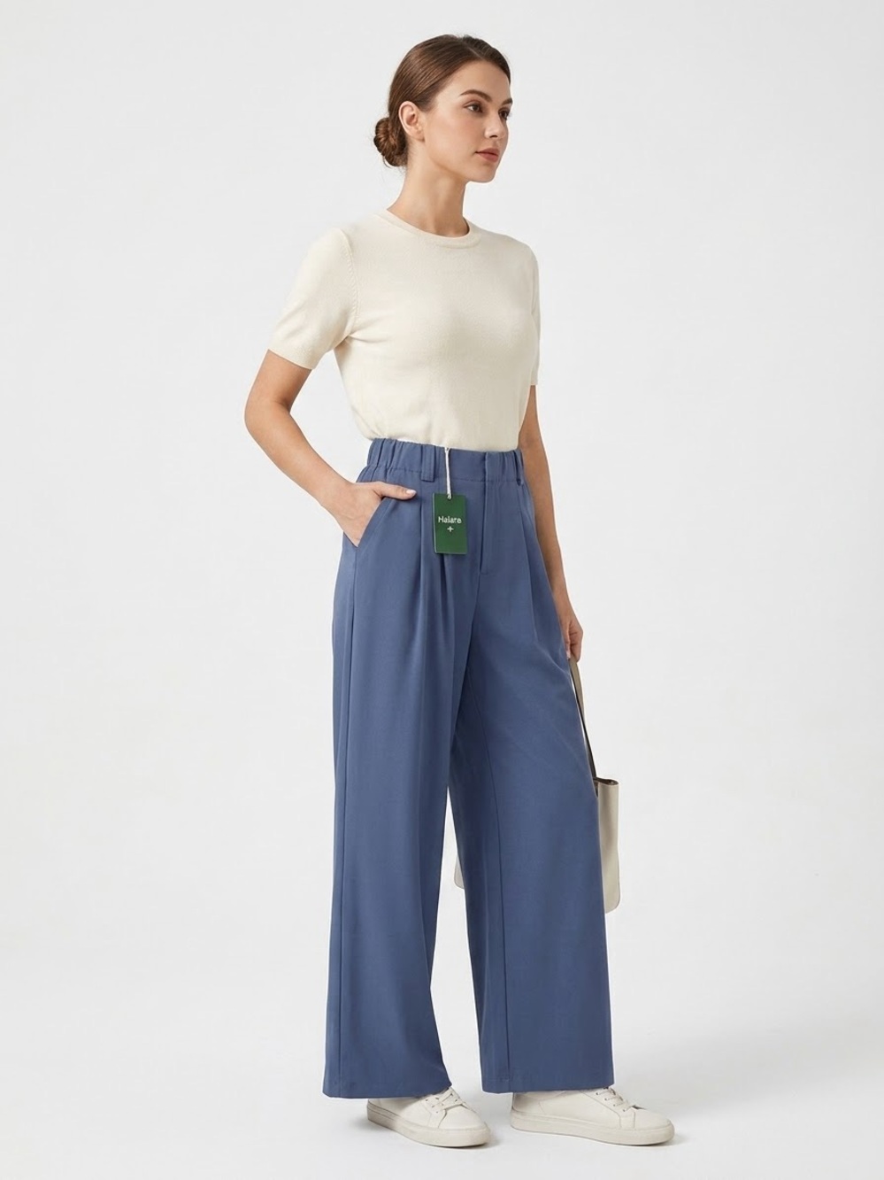 HALARA High-Rise Wide Leg Trousers in Slate Blue